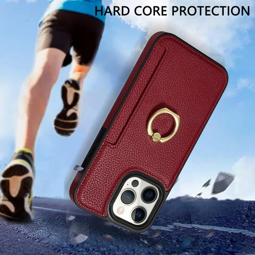 Leder Karten Halter Ring Ständer Hülle für iPhone 14 Pro Max 13 12 11 X 8 7 - Bild 17 von 44