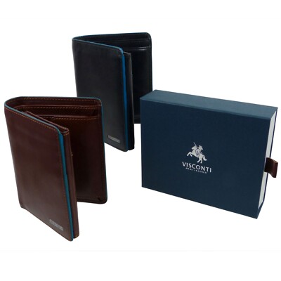 Mens Quality Italian Leather Stylish RFID Protected Bi Fold Wallet by Viscont...