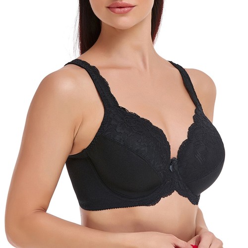 Black&White&Grey Underwired Lace Non-Padded Minimiser Full Cup Bra C/D/E/F/GH/HH - Picture 14 of 39