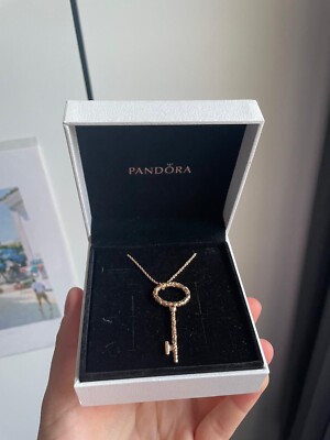 NEW Pandora Rose Gold Regal Key Necklace in Gift Box -long
