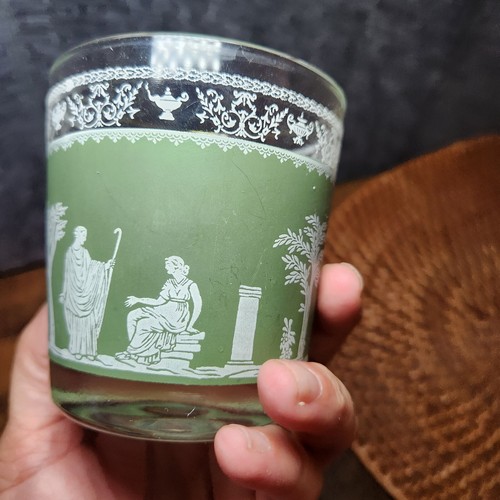 Vintage Jeanette Hellenic Wedgewood Jasperware green drinkware Lowball Glass - Picture 6 of 6