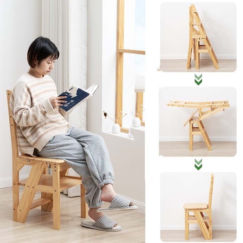 4in1Wooden Folding Library Ladder Chair Multifunctional Step Stool Display Stand - Picture 12 of 12