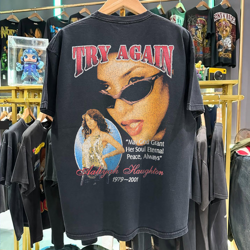 2001 Aaliyah (In Memory Of) 'Try Again' Faded T-Shirt Black XL
