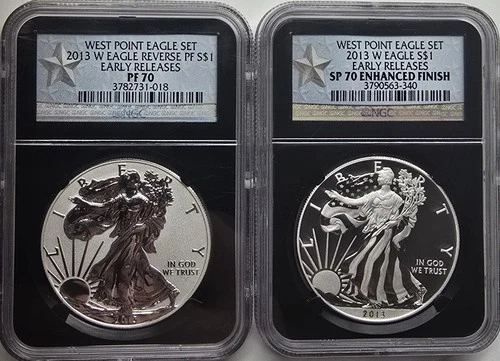 2013-W American Eagle West Point Two-Coin Silver Proof Set PF70 SP70 NGC Ear Rel