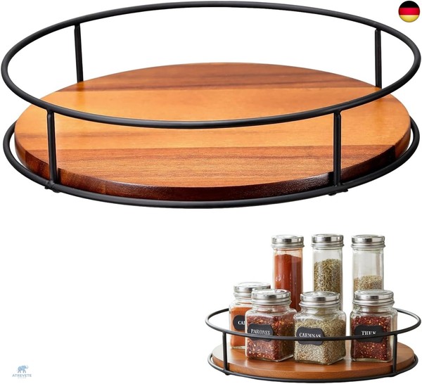 Drehteller Organizer 360° Drehbar, Lazy Susan Drehteller Holz 23Cm Drehteller-image