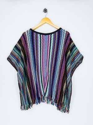 Missoni Metallic Zick Zack Strick Poncho Fransen Cover Up Italy One Size