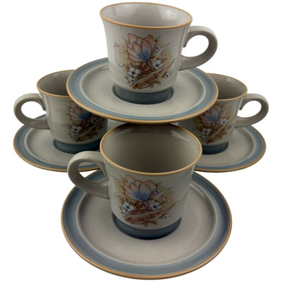 Noritake Autumn Day Cups and Saucers Set of 4 VTG Stoneware Floral 8353 Japan