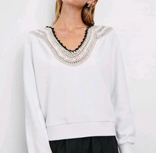 NWT Rails SAVA Ivory Cotton Sweatshirt Crochet Sz Medium