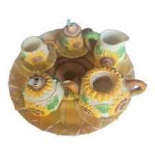 Miniature Sunflower Tea Set Resin Cups Saucers Sugar Cream Teapot Decor 