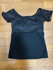 Chacott Ballet Leo Top S Black Lace Short Sleeve Yoga Pilates