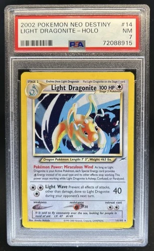 2002 Pokemon Neo Destiny Light Dragonite Holo #14/105 PSA 7