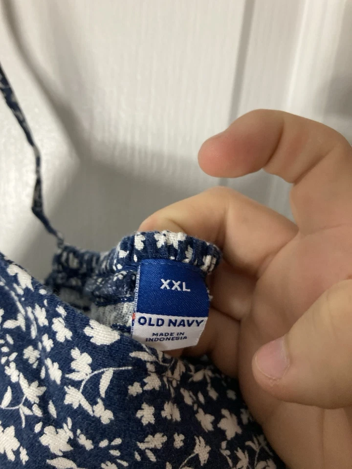 Antiguo Mono Cami Corsé Hombro Corbata Mezcla Lino Floral Azul Marino XXL Talla Grande Foto 3 de 4