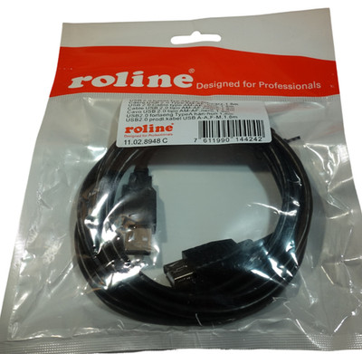 ROLINE USB 2.0 Verlängerungskabel Typ A-A ST/BU 1,8 m schwarz 11.02.8948 NEU