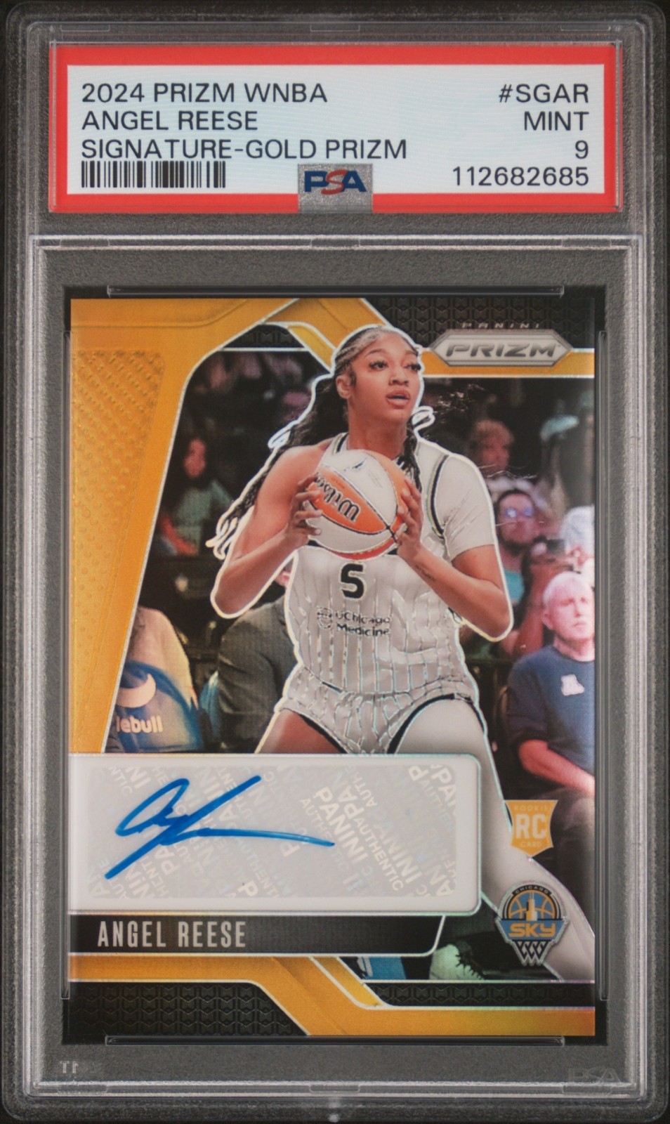 2024 Panini WNBA Prizm Angel Reese #SG-AR Signatures Gold 7/10 Auto RC Sky PSA 9 view 1