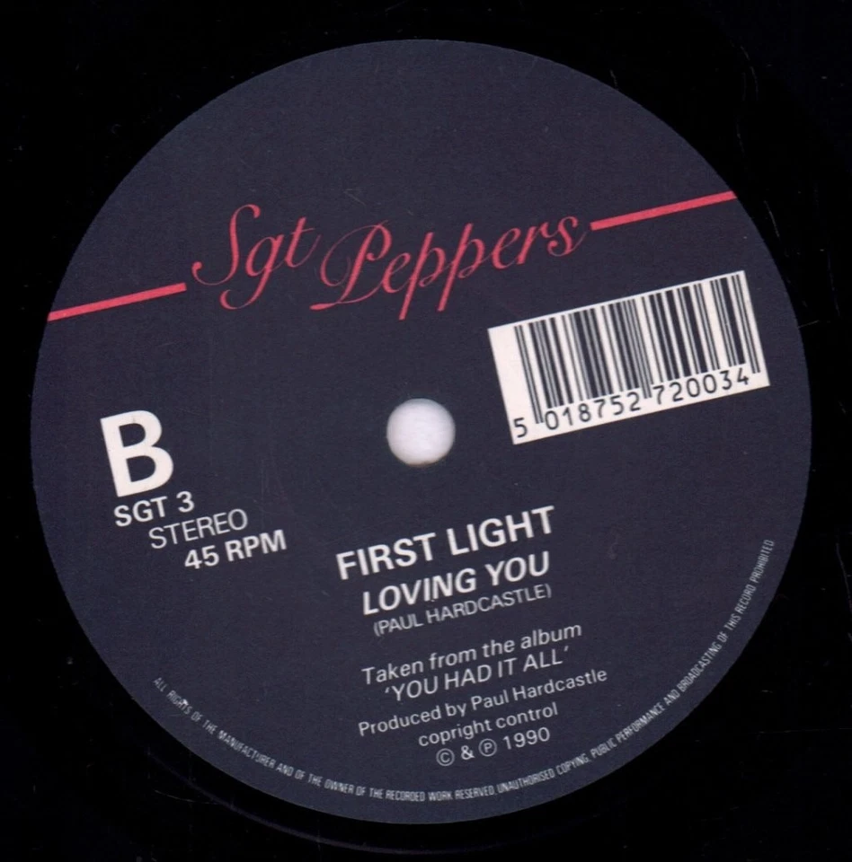 First Light (Dance) Right Or Wrong 7" vinyl UK Sgt Peppers 1990 die cut company, photo 3 of 3