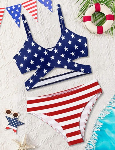 Fourth of July Bathing Suits for Girls Size 16 Girl 4th of July Swimsuit Two ... - Picture 5 of 8