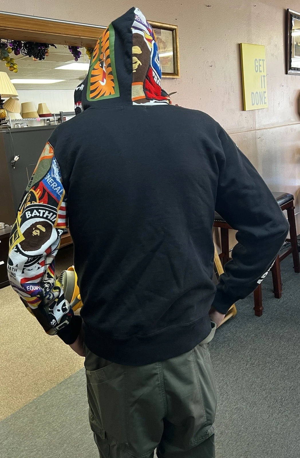 A BATHING APE (BAPE) BAPE FELPA CON CAPPUCCIO UOMO FULL ZIP A BATHING APE Nero SQUALO TAGLIA L