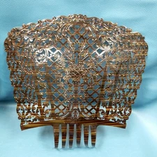 Vintage 12x12 Spanish Mantilla Hair Comb Faux Tortoise Amber Celluloid Floral