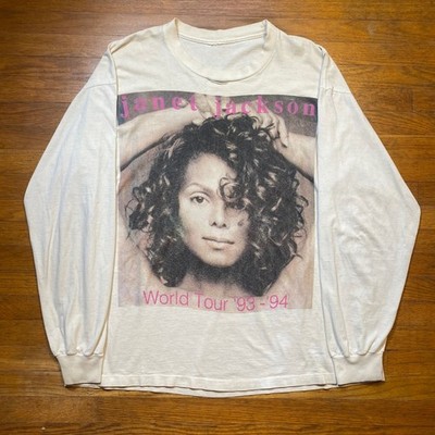 Vintage Janet Jackson World Tour 93-94 Long Sleeve T-Shirt White XL R&B