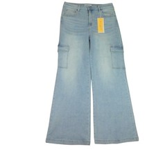 Pantalones de mezclilla cargo de pierna ancha de tiro alto lavado ligero Risen para mujer talla 1X 34" W nuevos con etiquetas