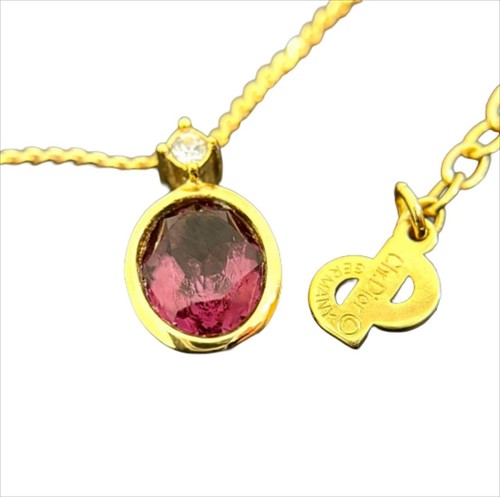 Christian Dior Necklace Purple Gemstone Pendant Gold-tone Length: 17 in.