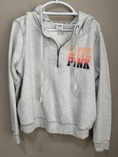 Victoria Secret Pink 1/4 Zip Hoodie W/Side Pockets Size Large Gray