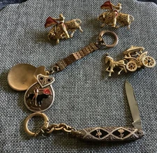 Vintage 6 Piece Spain Souvenir Pins Ship Knife Castanets Bullfight Matador