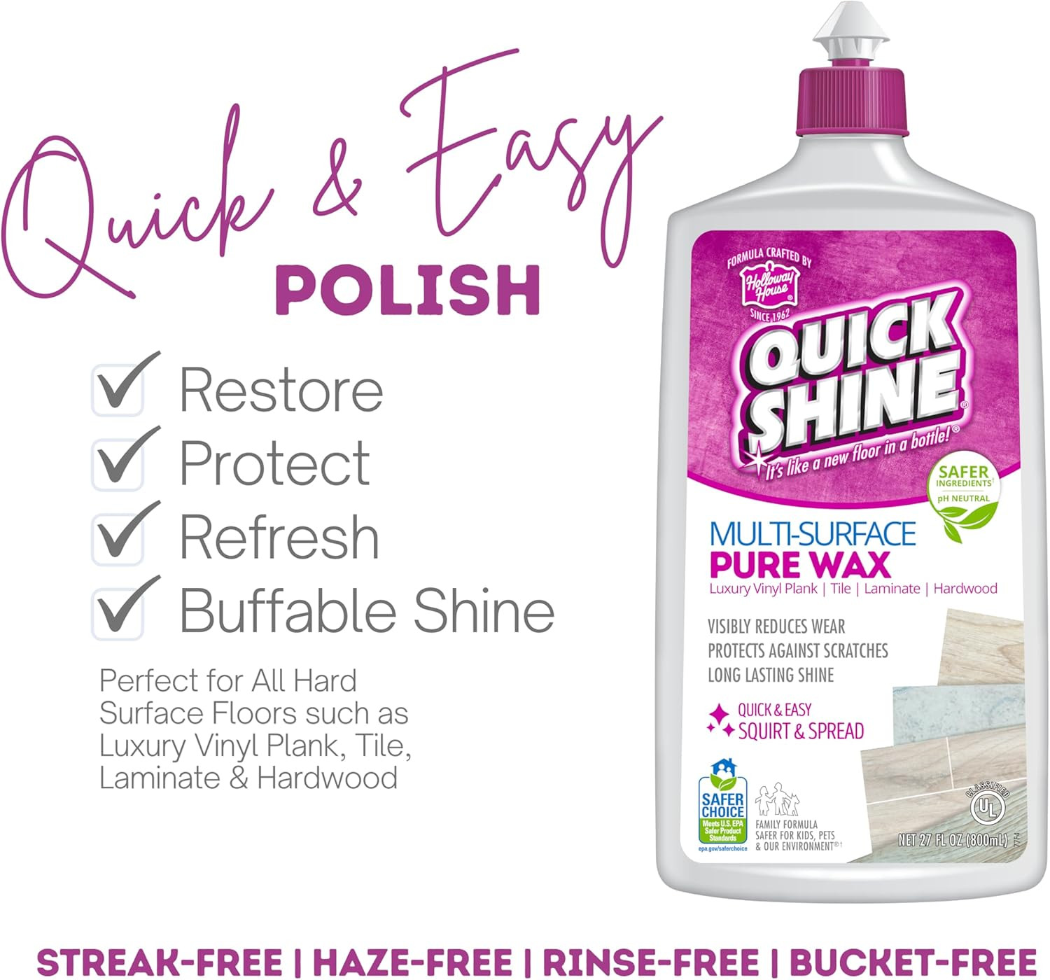 Pure Floor Wax 27Oz | a Buffable, Waterproof Finish for Regular and Hardwood Flo