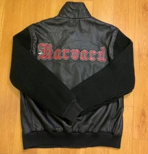 Harvard STALL & DEAN Leather Ivy Varsity Bomber Jacket Knit Sleeves NWT $180 L