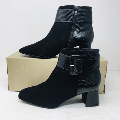 Ron White LANA BUCKLE BOOTIE IN ONYX. Made In Italy. Size 9 M - Medium