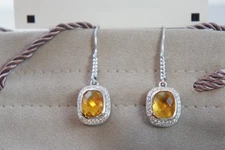 David Yurman Yellow Citrine Diamond Noblesse Wire Drop 925 Silver Woman Earrings