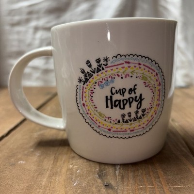 Natural Life Adorable ' Cup Of Happy ' Saying Ceramic Coffee Cup Mug 12 oz.