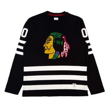 Supreme Black Unreleased Blackhawks Warriors Hockey Jersey Size L BRAND NEW