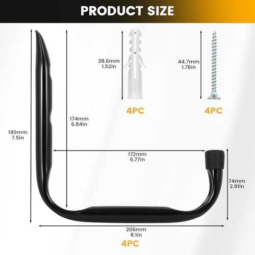 8-Pack Heavy Duty Garage Hooks for Hanging 50 lbs, 8” & 3.5” J 3.5 and 8-Inch - Picture 3 of 8