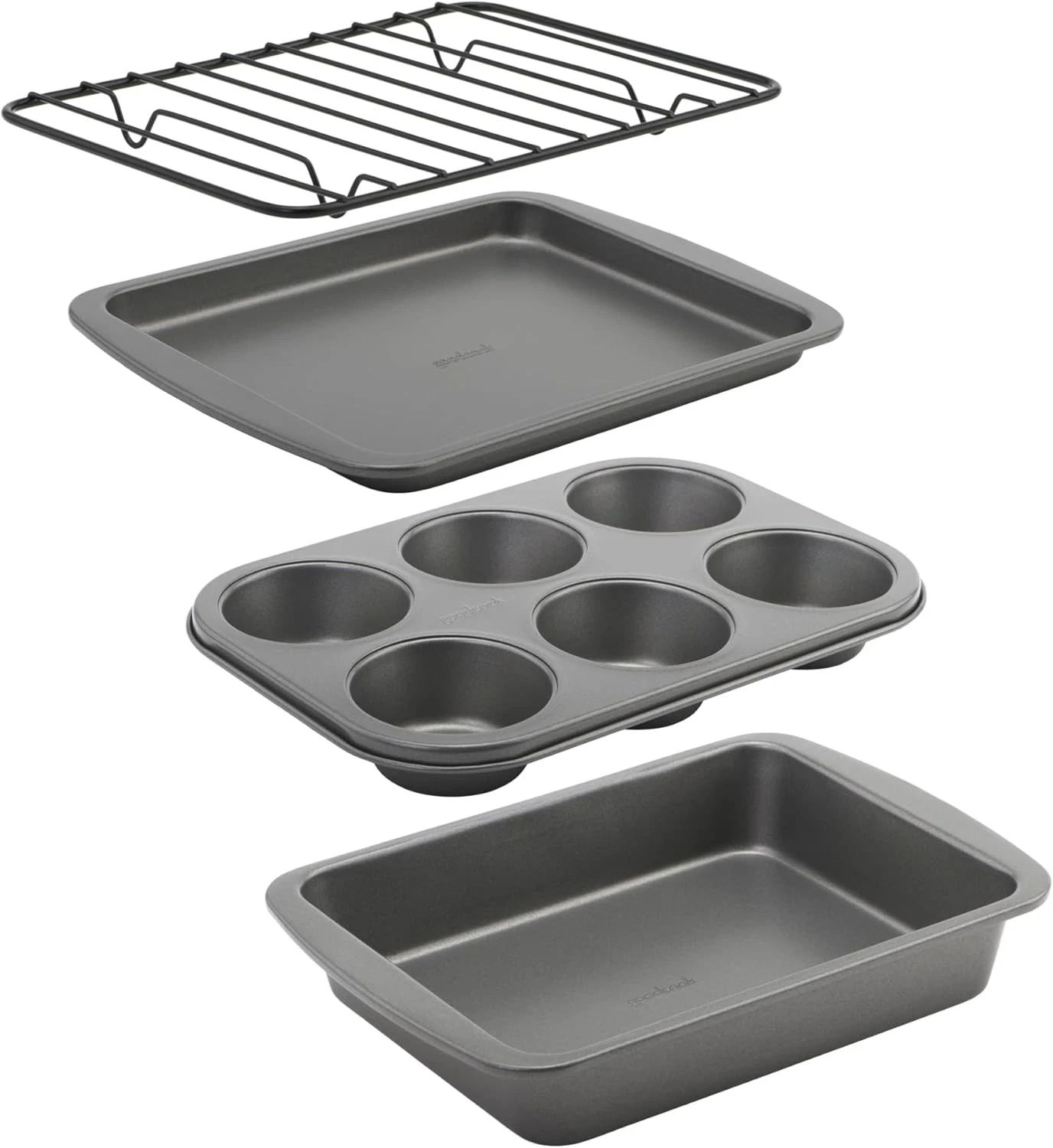 4-Piece Nonstick Steel Toaster Oven Set W/ Sheet Pan Rack Cake Pan & Muffin Pan
