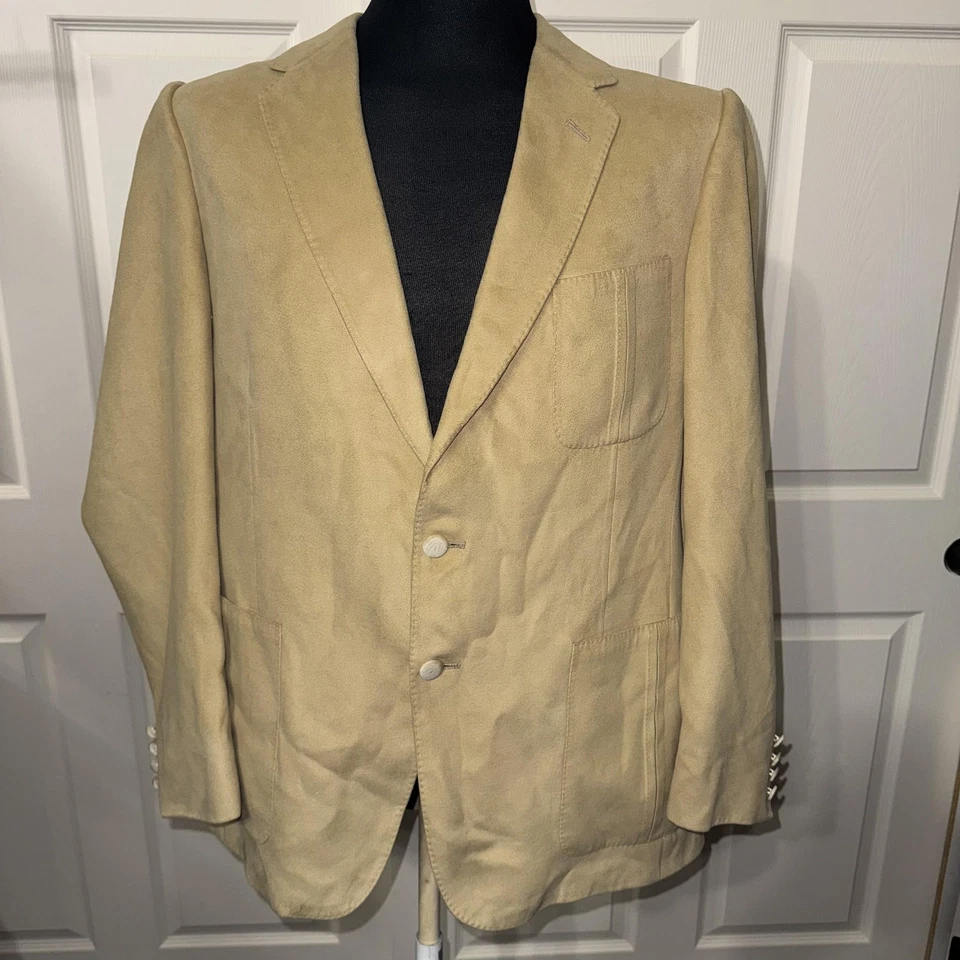 Винтажный Lanvin Blazer мужской 42 желтовато-коричневый замши спортивное пальто ACTWU союз сделано США 80-х 90-х - Изображение 2 из 4