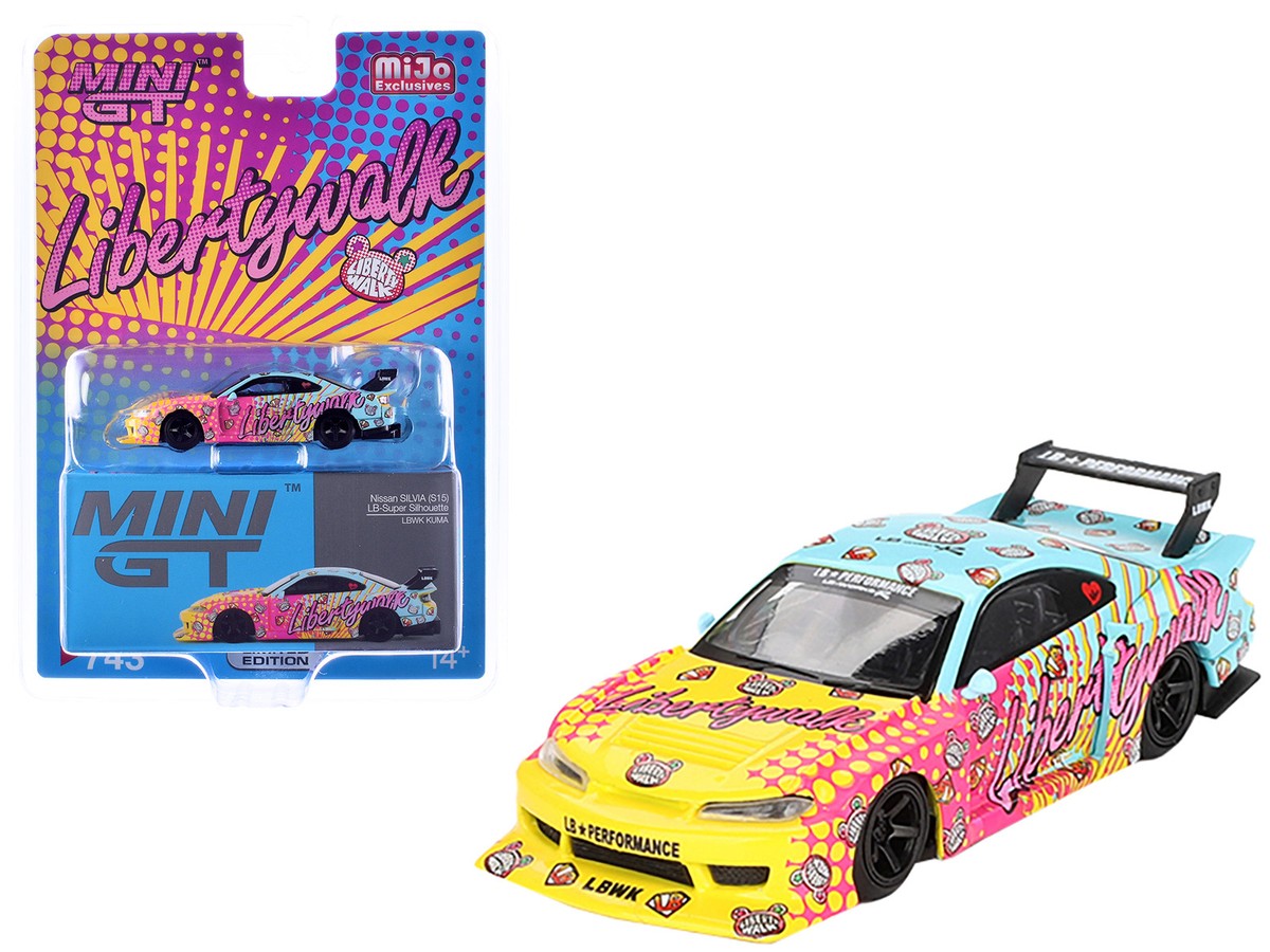 MINI GT Nissan SILVIA LBWK KUMA 3台セット Nissan LB-Super Silhouette S15 SILVIA Yellow Blue Pink LBWK