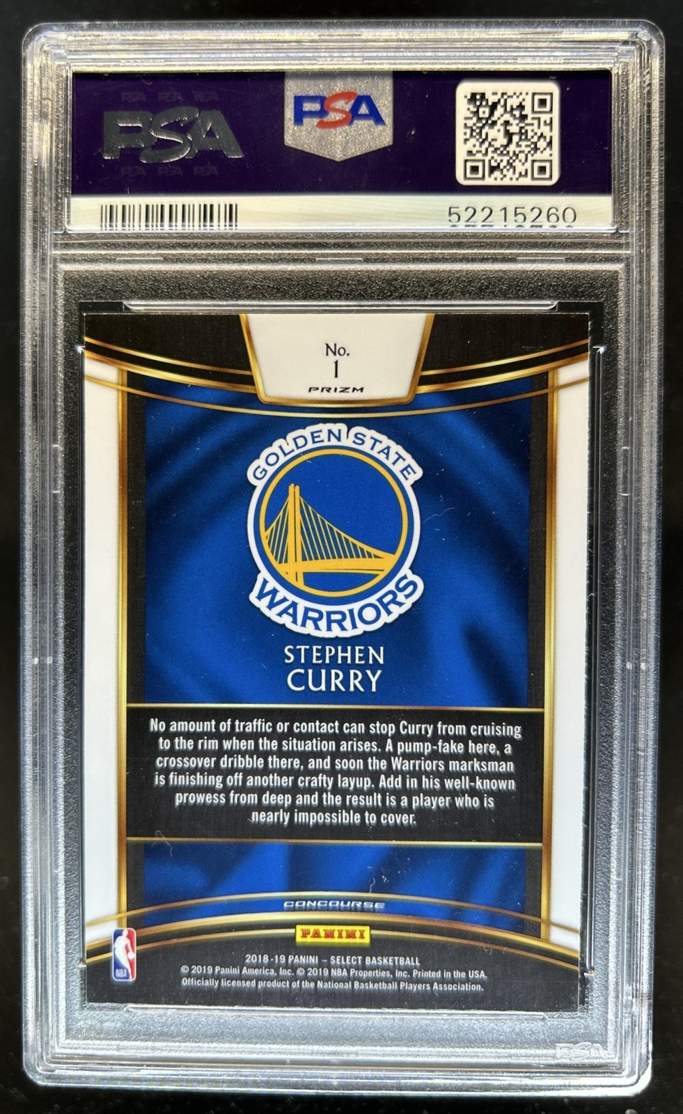 2018-19 Panini Select Stephen Curry Scope Prizm Concourse #1 Warriors PSA 9 view 2