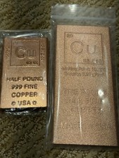 1 .5 LB Copper 24oz .999 Fine Bullion Bar Stamped Elemental Design