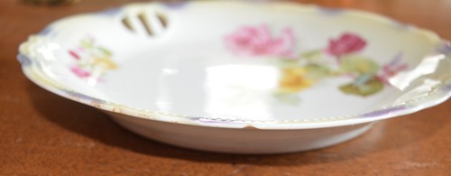 Antique Porcelain Pink & Yellow Rose Handled Serving Plate PK Silesia 9 1/4" - Picture 9 of 12