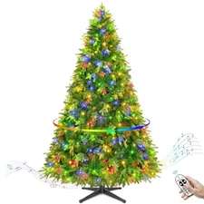 9ft Pre-Lit Christmas Tree with Lights, 360° Rotating Stand, Built-in Holidady