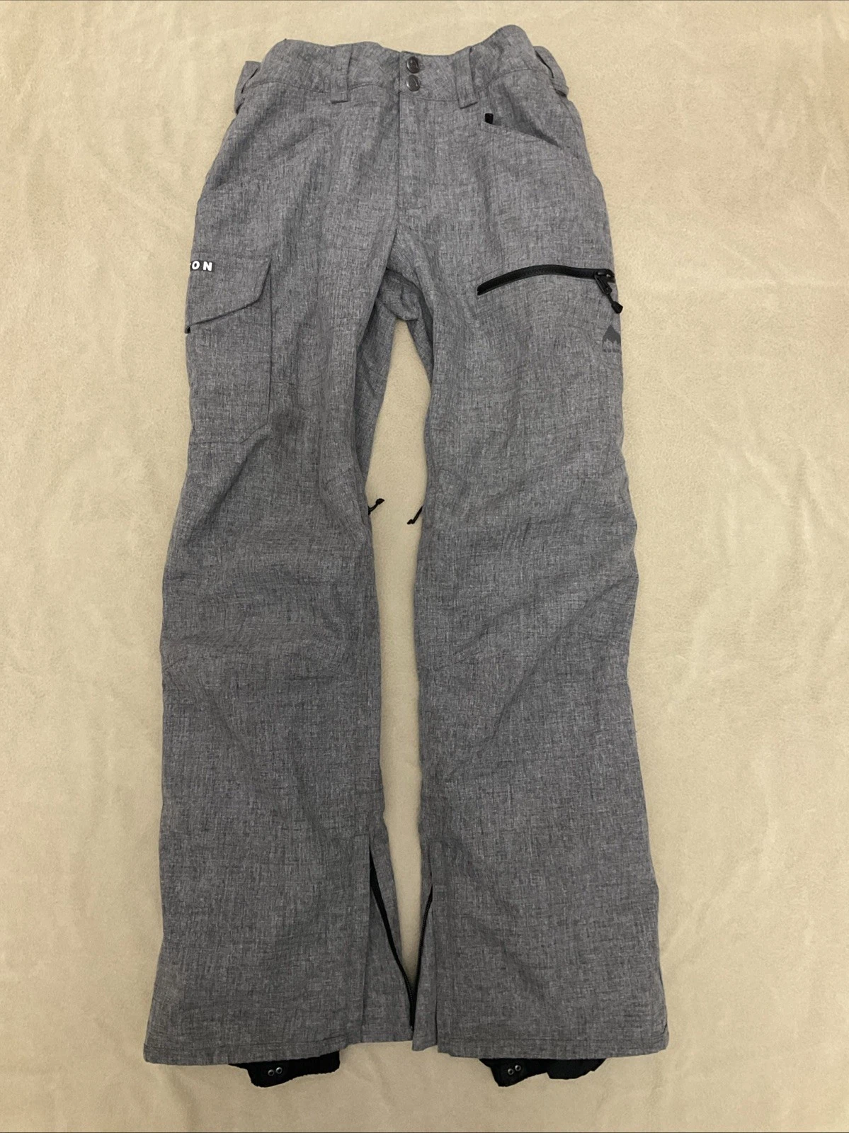 Burton Xs Snowpants Adult Grey Cargo And Zipper Pockets Snowboard Ski