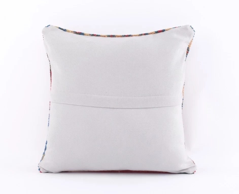 VINTAGE Turkish Kilim Pillow Cover 18x18 BOHO Wool Rug Cushion - Image 4 of 4