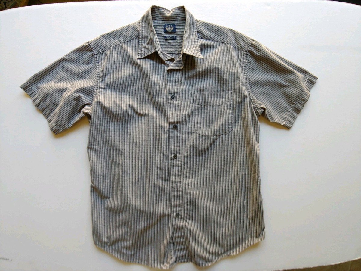 dockers short sleeve dress shirts Dockers Men's Button Down Short Sleeve Shirt L Stripes brown/White/blue EUC