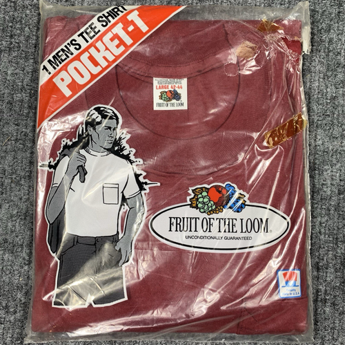 Vintage 1984 Fruit Of The Loom Pocket T Tee Shirt USA Mens Size L 42 x 44 DK Red
