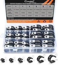 52PCS Rubber Lined Cushioned Insulated Cable Clamp Pipe Tube Hose Clips Kit US