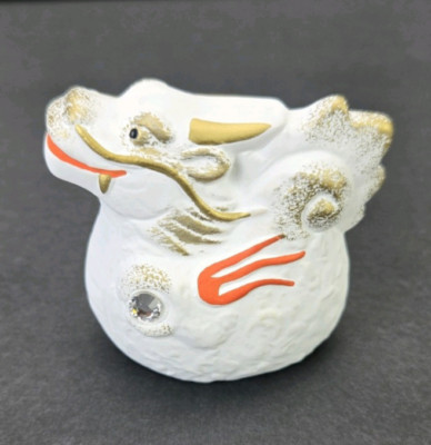 Japanese Zodiac White Clay Dragon Ornament Good Luck Hand Painted Figure JAPAN