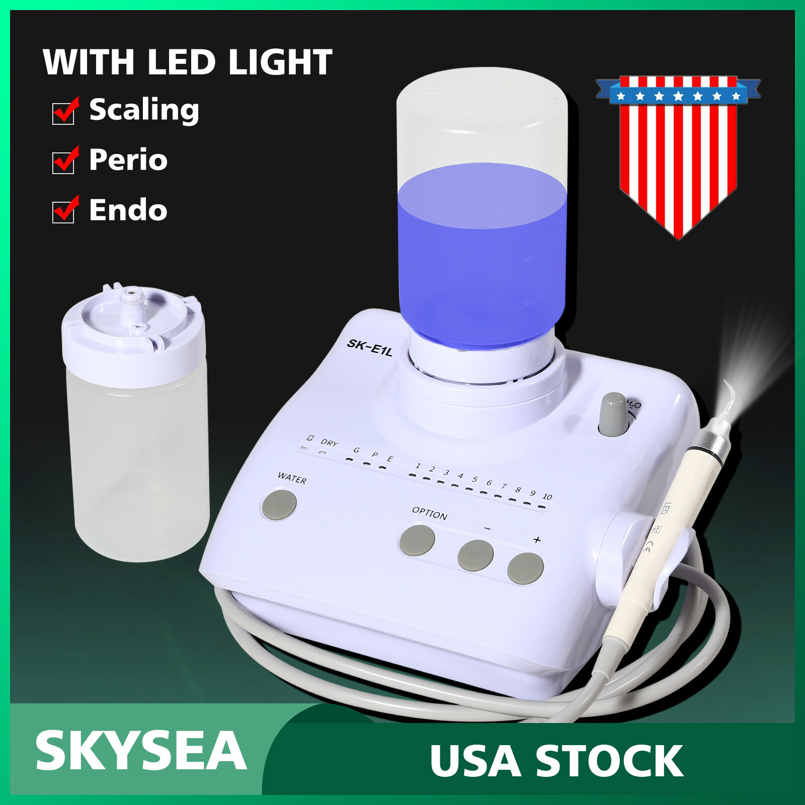 Dental Ultrasonic Piezo Scaler w/ LED Light Handpiece 2*Bottles Fit EMS