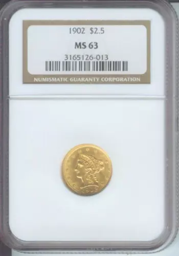 1902 ( 1902-P ) $2.5 LIBERTY Quarter Eagle NGC MS63 MS-63 BEAUTIFUL Older Holder