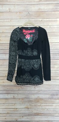 DESIGUAL Long Sleeve Black White Paisley Top Size Small
